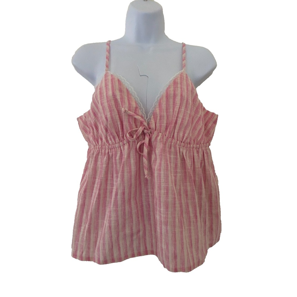 Dizzy Lizzy Corset Camisole Top XL Pink stripes Lace Peplum Coquette Ballet core